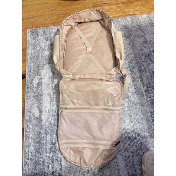 BEIS \'The Backpack\' Carry on travel backpack in beige canvas and leather main image 4